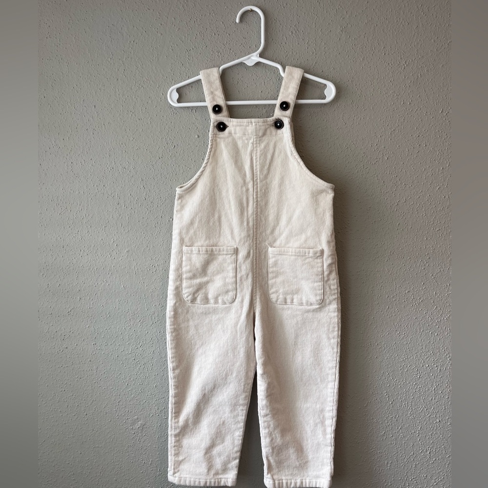 Gender neutral white Zara corduroy overalls